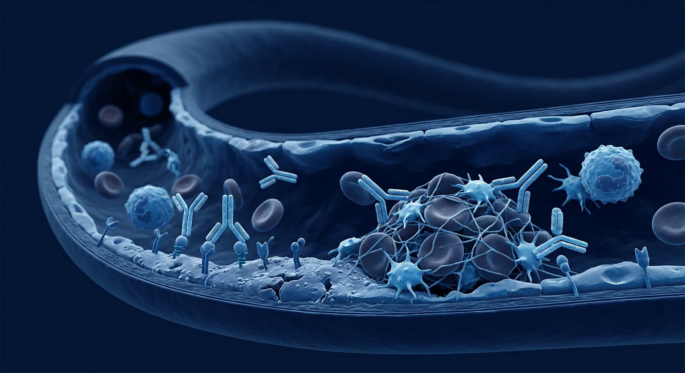 Scientific illustration of mesenchymal stem cells protecting the vascular endothelium and modulating autoimmune thrombosis in antiphospholipid syndrome