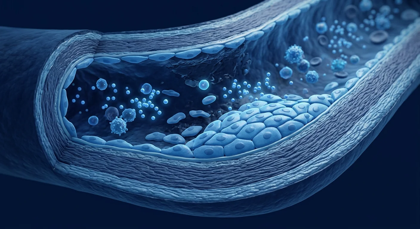 Cross-section of a blood vessel showing endothelial repair and reduced thrombotic signalling after MSC therapy in vascular autoimmune disease