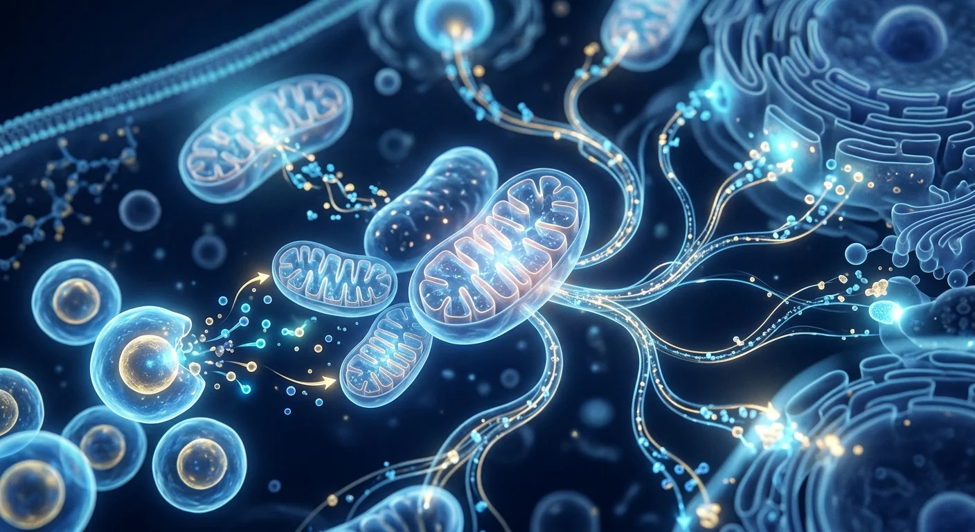 Scientific visualization of mitochondrial biogenesis and cellular energy pathways enhanced by MSC therapy