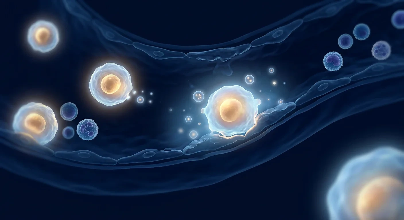 Scientific illustration of mesenchymal stem cells suppressing vasculitic inflammation in Behçet's disease — endothelial repair and immune rebalancing