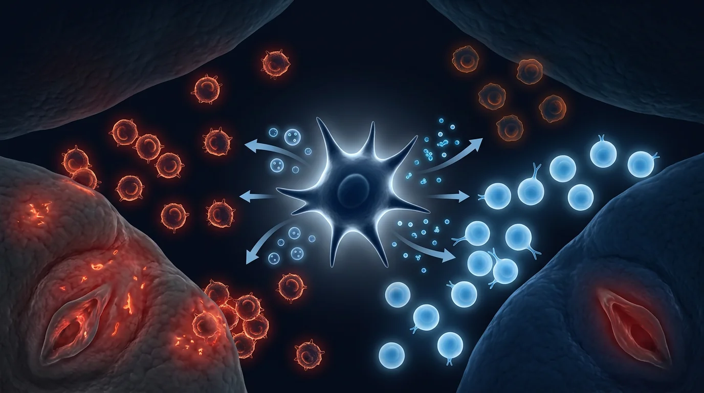 MSC immunomodulation mechanism in Behçet's disease — Th17 suppression and Treg upregulation at the vascular endothelium