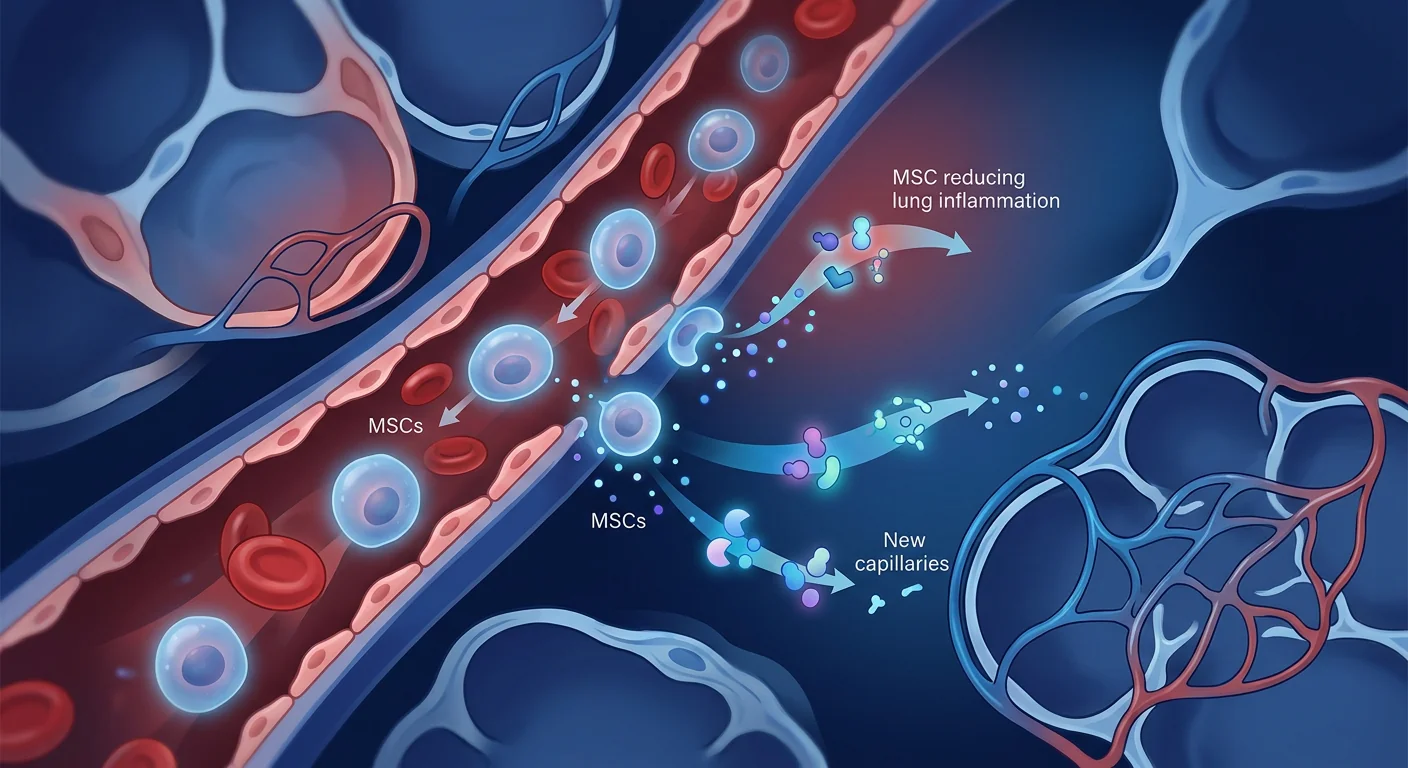MSC therapy for bronchopulmonary dysplasia — paracrine mechanisms including anti-inflammatory, angiogenic, and alveolar regenerative effects in preterm lungs
