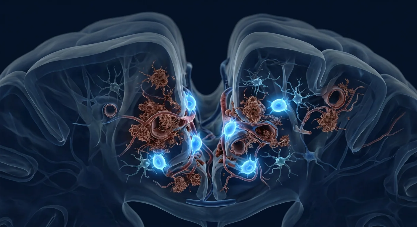Scientific illustration of neuroprotection in chronic traumatic encephalopathy showing MSC-mediated tau clearance and anti-inflammatory neurorepair