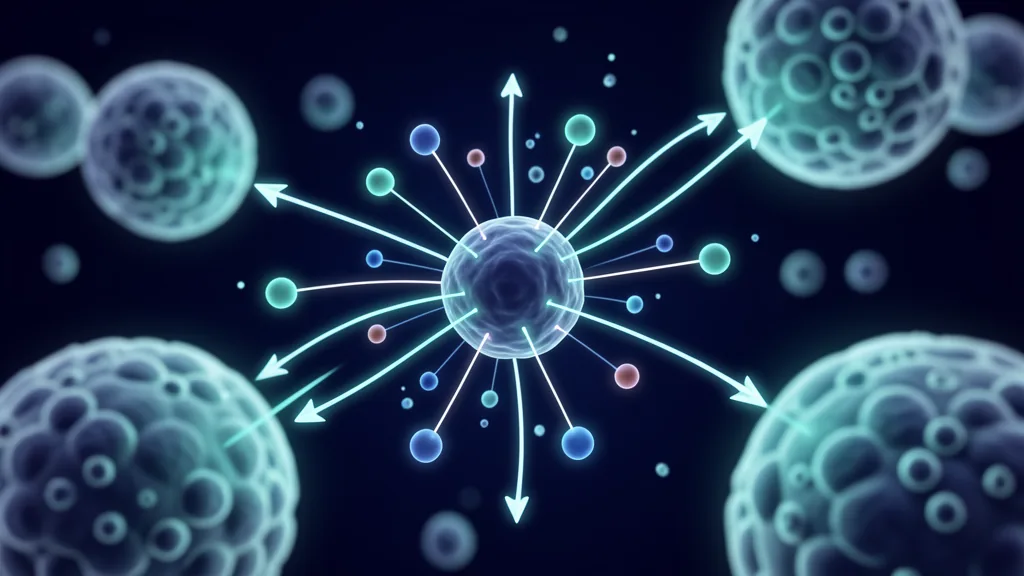 Mesenchymal stem cell acting as a signalling hub, emitting vesicles to surrounding cells