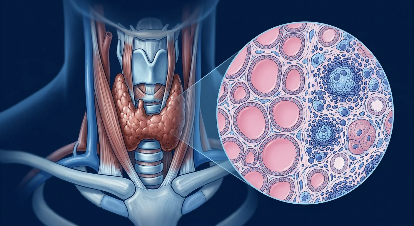 Scientific illustration of mesenchymal stem cells modulating autoimmune inflammation in hypothyroidism