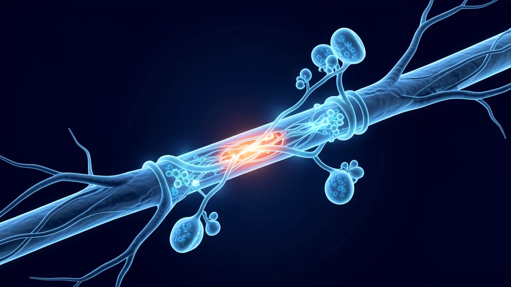 Illustration of remyelination and neuroprotection of damaged nerve fibres in multiple sclerosis