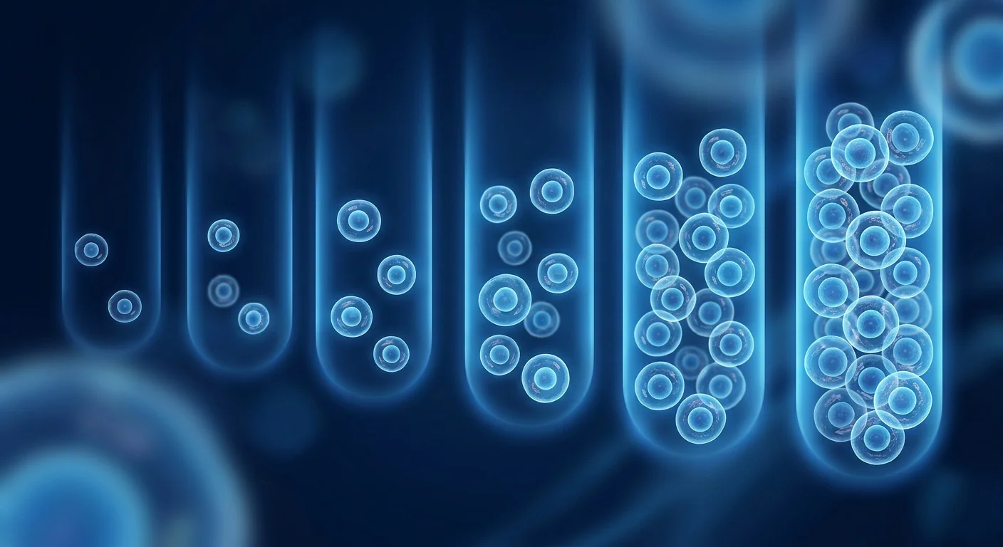 MSC dosing science — stem cell count and dose-response visualization, cellular therapy concentration concept
