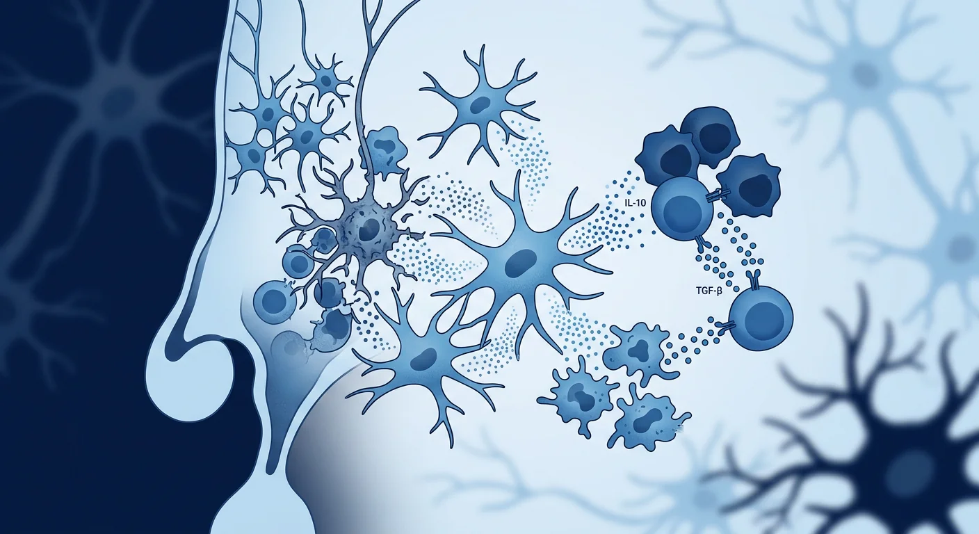 Scientific illustration of MSC immunomodulation protecting orexin neurons from autoimmune attack in the hypothalamus