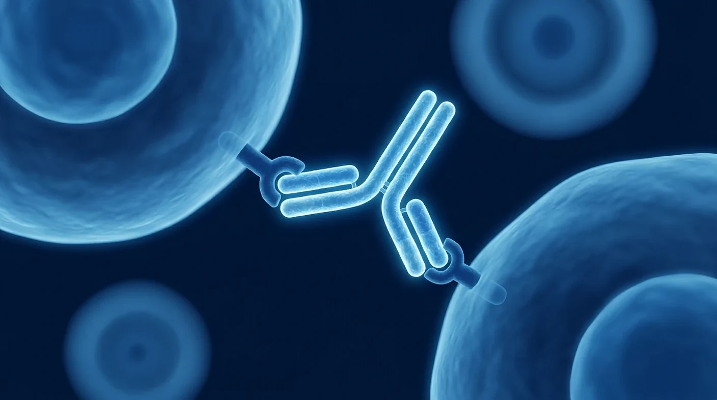 Monoclonal antibody bridging an NK cell CD16 receptor to a tumour cell surface antigen during antibody-dependent cellular cytotoxicity