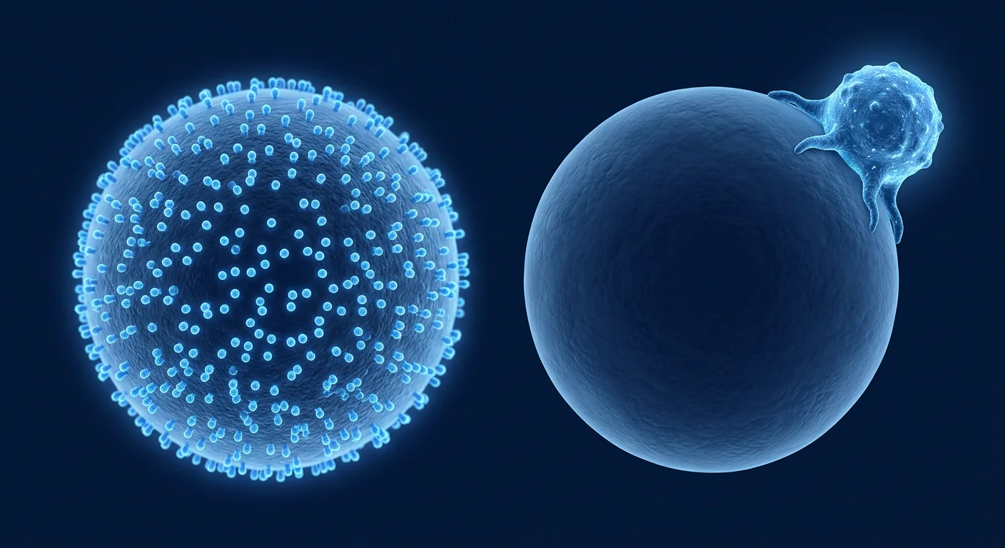 Missing-self recognition — a healthy cell densely covered with HLA class I surface molecules is spared while a tumour cell lacking them is detected by an NK cell