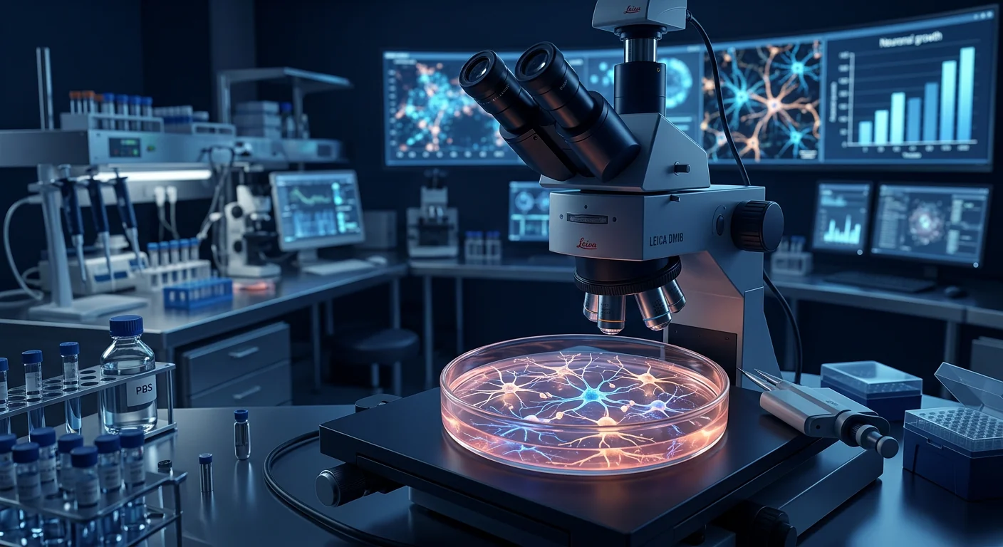 Laboratory research setting with cultured neurons and data visualization in ophthalmology research