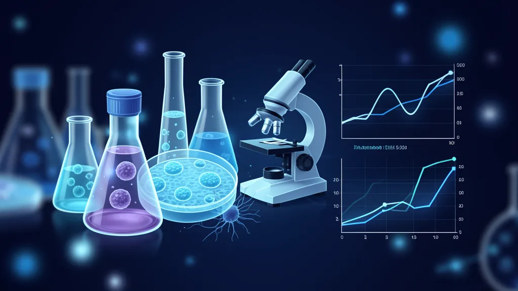 Laboratory vials, cultured cells and data analysis representing a controlled clinical research trial