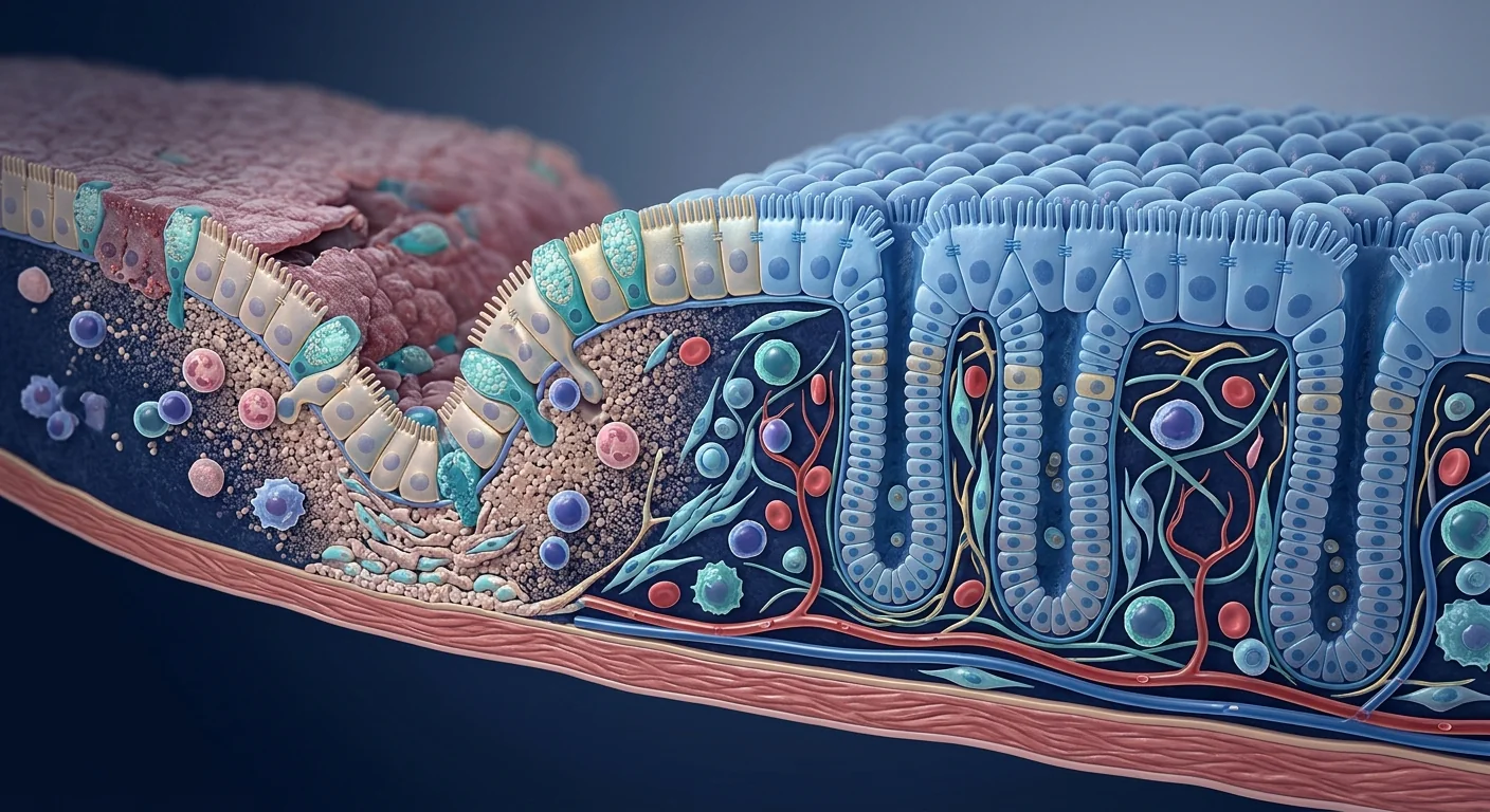 Intestinal epithelial barrier restoration — healthy colon mucosa and crypt regeneration after MSC therapy